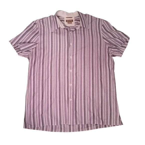 Michael Kors Mens Large Purple White Striped Short Sleeve Button Down Shirt - Picture 1 of 7